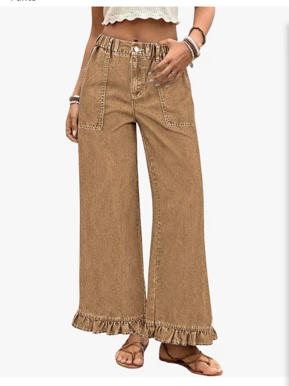 Women’s Wide-Leg Stretch Ruffle Hem Jeans - Brown